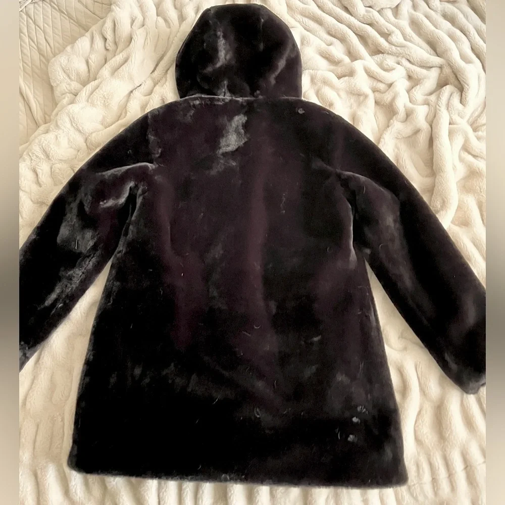 Faux Fur Hooded Coat in Deep Dark Brown - Picture 2 of 8
